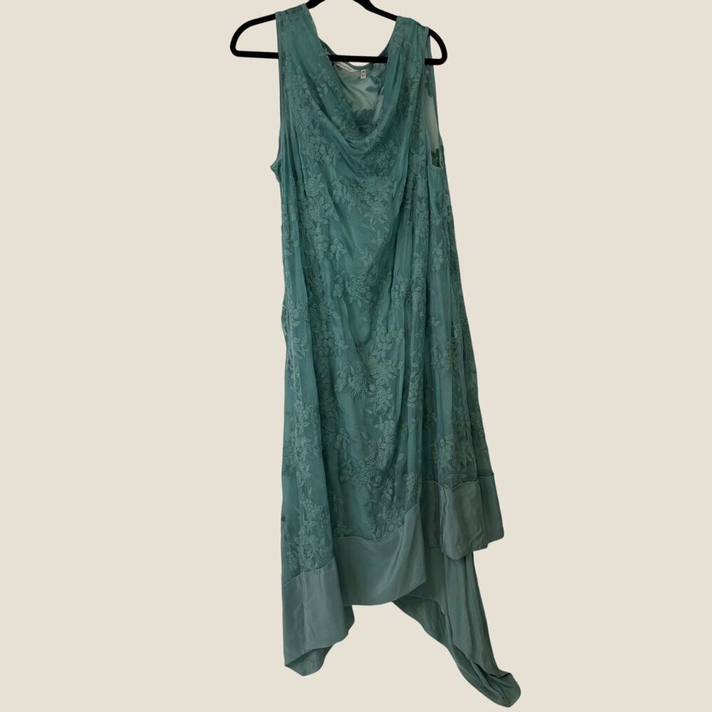 Soft Surroundings Silk Cowl Neck Floral Midi Asymmetrical Sage Dress 2X